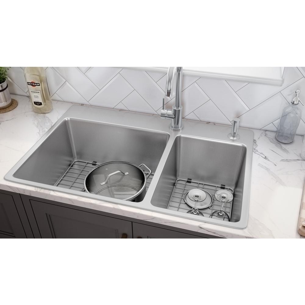 Ruvati 33 x 22 inch Drop-in Topmount Kitchen Sink 16 Gauge 70/30 Double Bowl. Picture 9