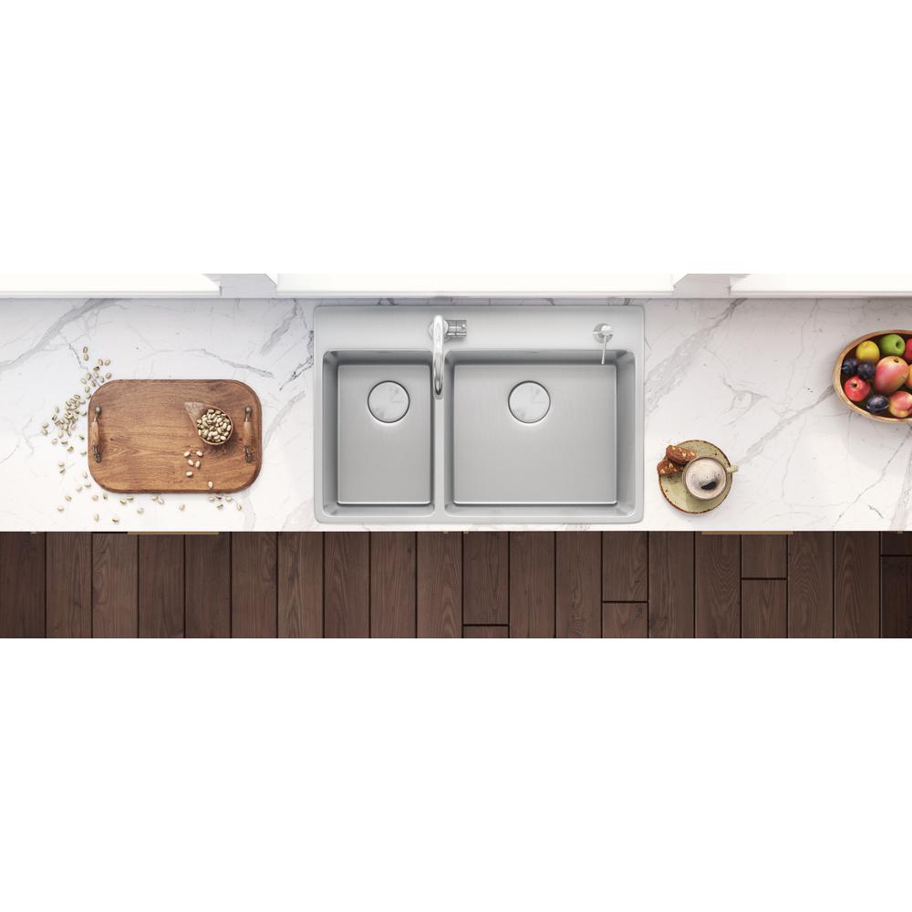 Ruvati 33 x 22 inch Drop-in Topmount Kitchen Sink 16 Gauge 30/70 Double Bowl. Picture 8