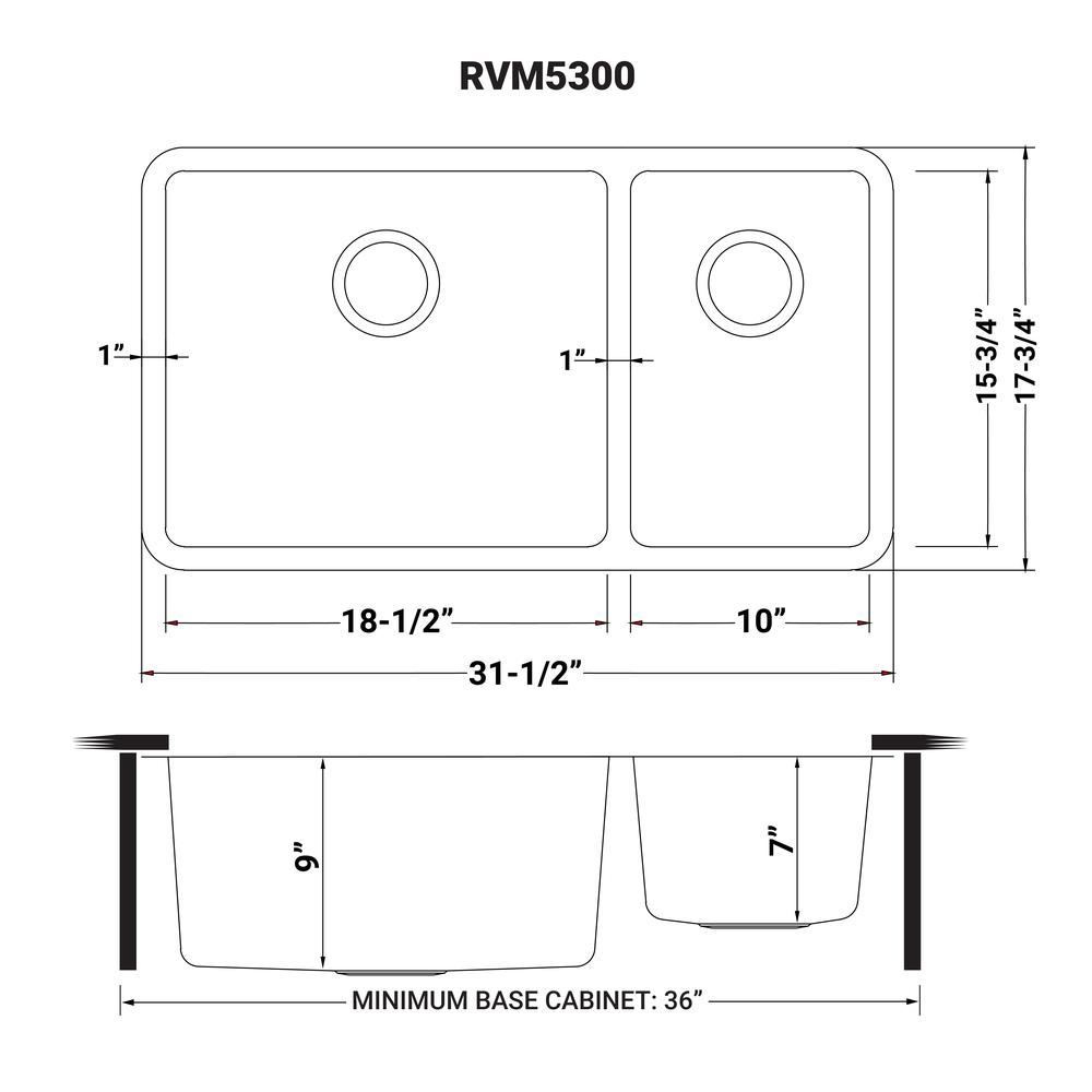 Ruvati 32-inch Undermount Kitchen Sink 70/30 Double Bowl 16 Gauge. Picture 10