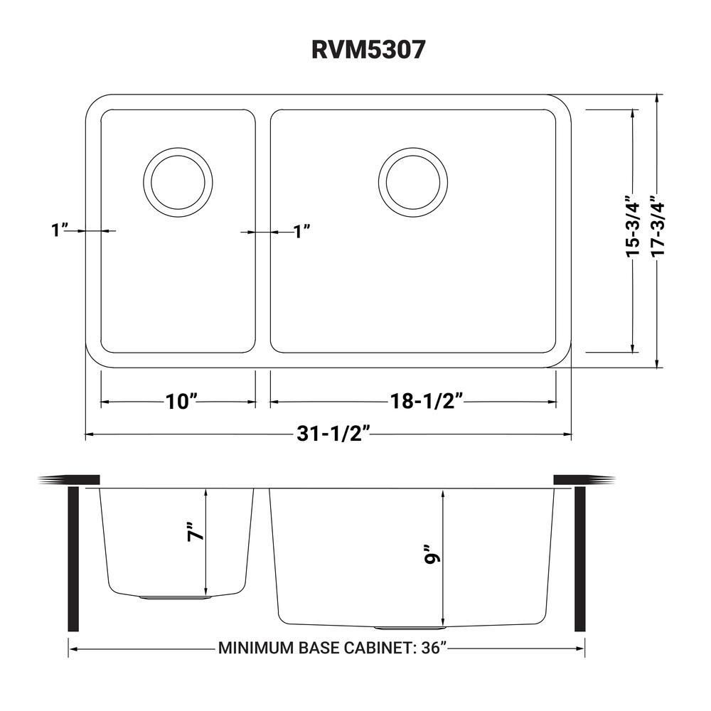 Ruvati 32-inch Undermount Kitchen Sink 30/70 Double Bowl 16 Gauge. Picture 10