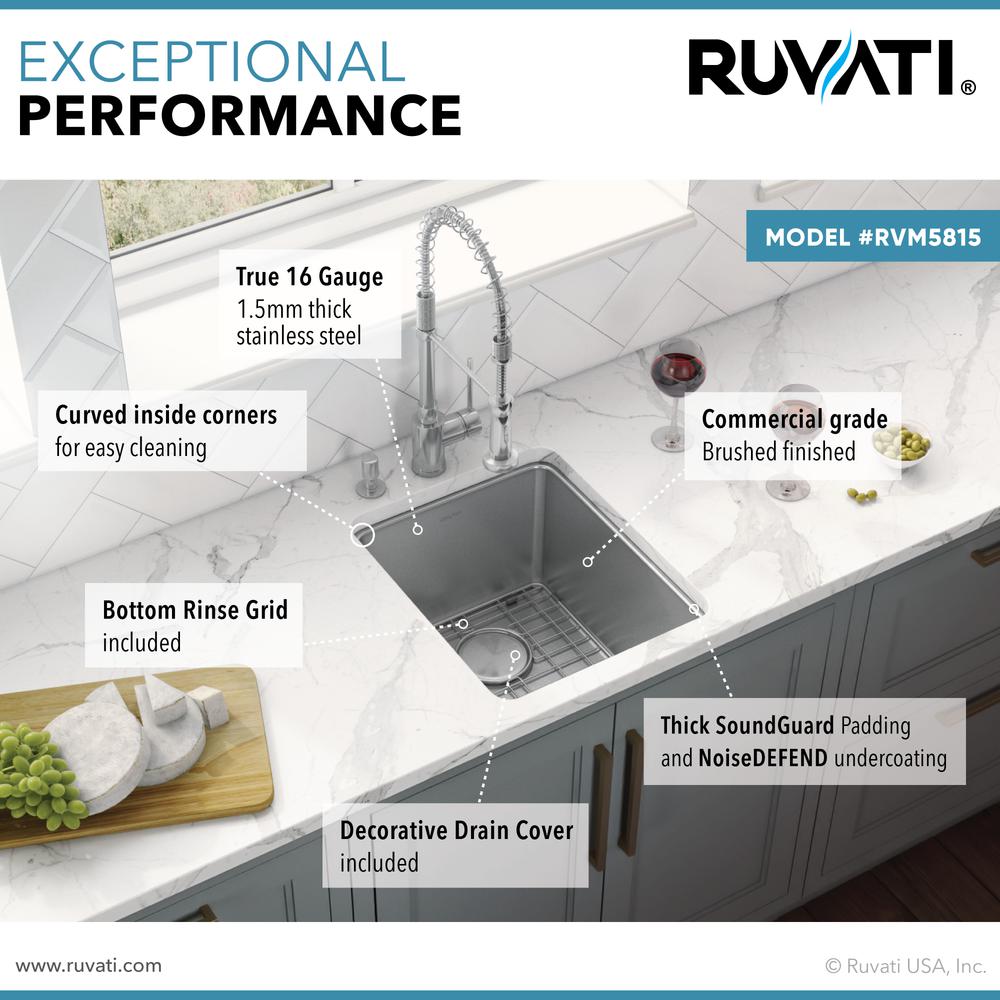 Ruvati 15-inch Undermount Bar Prep Kitchen Sink 16 Gauge Single Bowl. Picture 4