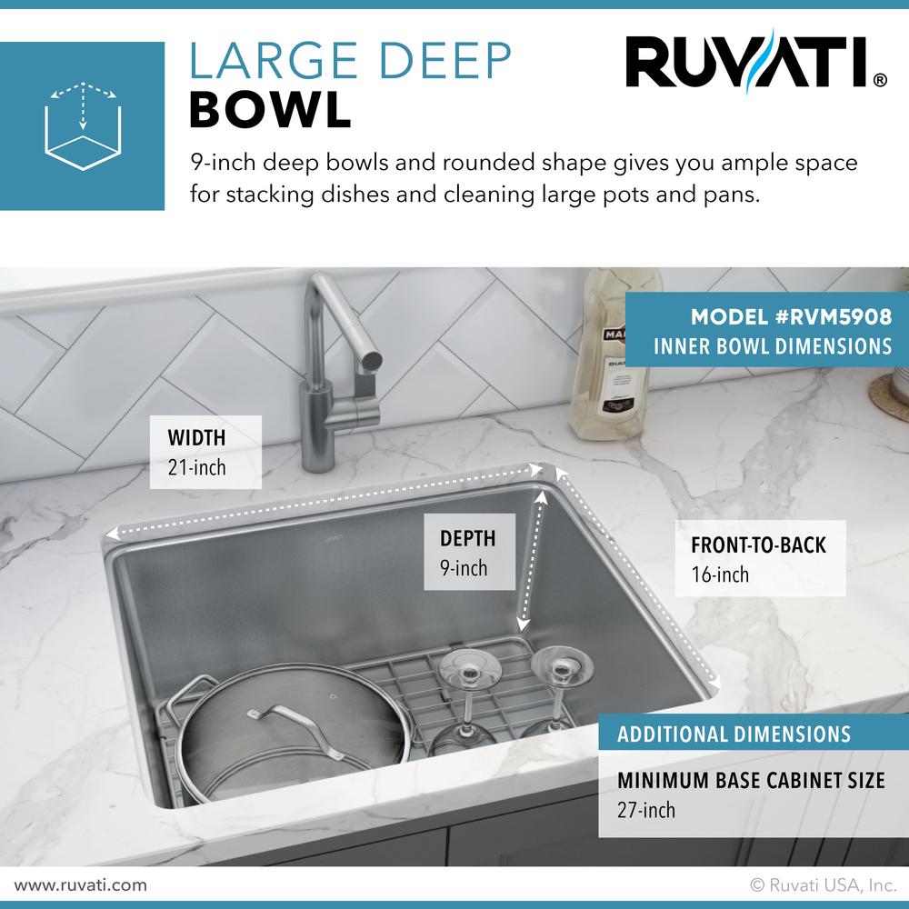 Ruvati 23-inch Undermount Kitchen Sink 16 Gauge Stainless Steel Single Bowl. Picture 3