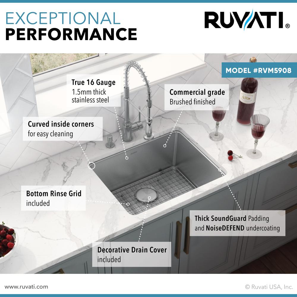 Ruvati 23-inch Undermount Kitchen Sink 16 Gauge Stainless Steel Single Bowl. Picture 5