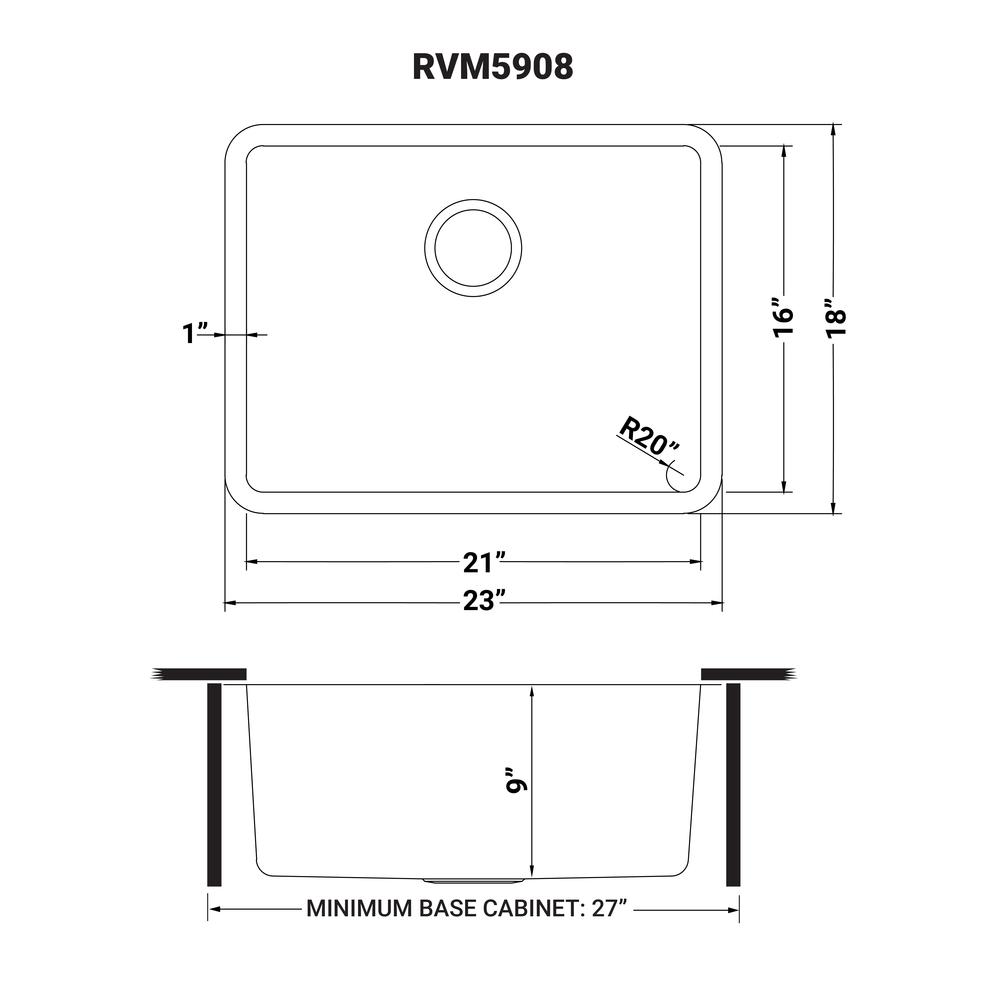 Ruvati 23-inch Undermount Kitchen Sink 16 Gauge Stainless Steel Single Bowl. Picture 10