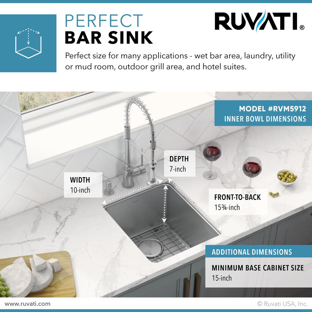 Ruvati 12-inch Undermount Bar Prep Kitchen Sink 16 Gauge Single Bowl. Picture 3