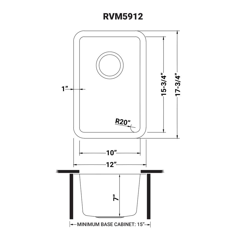 Ruvati 12-inch Undermount Bar Prep Kitchen Sink 16 Gauge Single Bowl. Picture 10