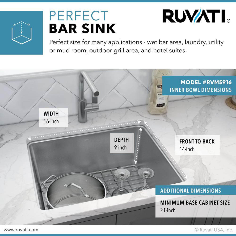 Ruvati 18-inch Undermount Bar Prep Kitchen Sink 16 Gauge Single Bowl. Picture 3