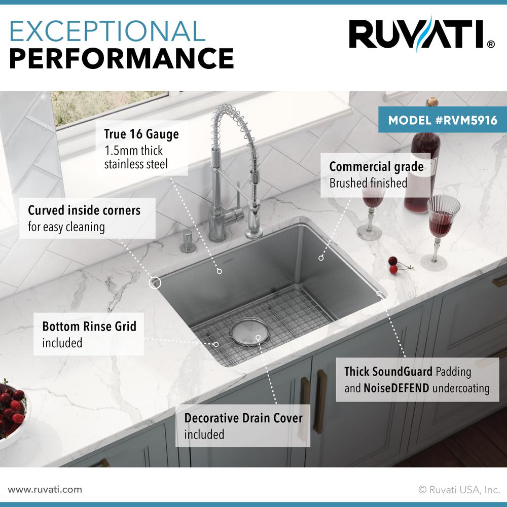 Ruvati 18-inch Undermount Bar Prep Kitchen Sink 16 Gauge Single Bowl. Picture 4