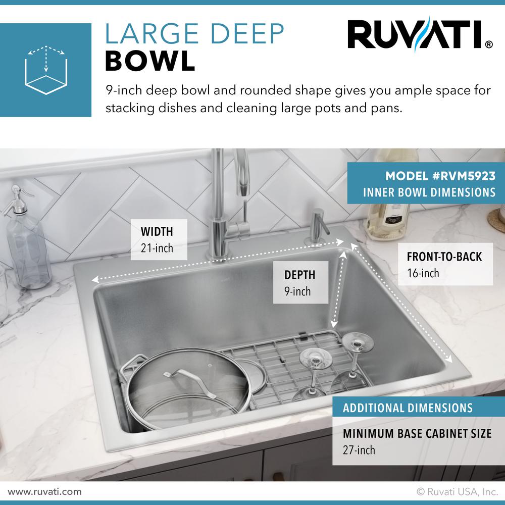 Ruvati 23 x 20 inch Drop-in Topmount Kitchen Sink 16 Gauge Single Bowl. Picture 3