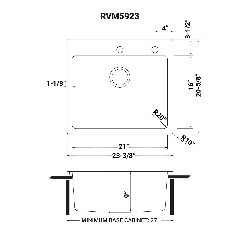 Ruvati 23 x 20 inch Drop-in Topmount Kitchen Sink 16 Gauge Single Bowl. Picture 10