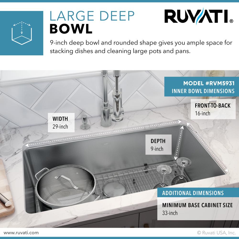 Ruvati 31-inch Undermount Kitchen Sink 16 Gauge Stainless Steel Single Bowl. Picture 3