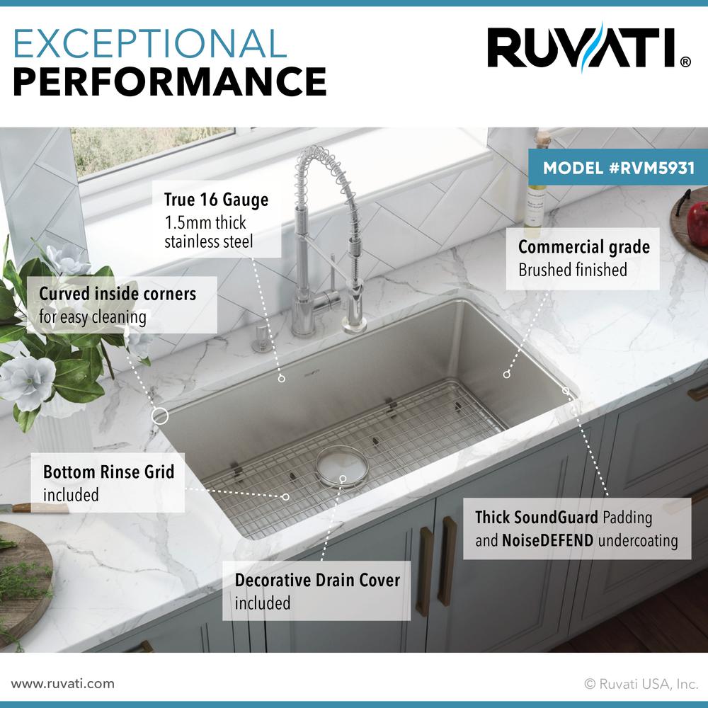 Ruvati 31-inch Undermount Kitchen Sink 16 Gauge Stainless Steel Single Bowl. Picture 4