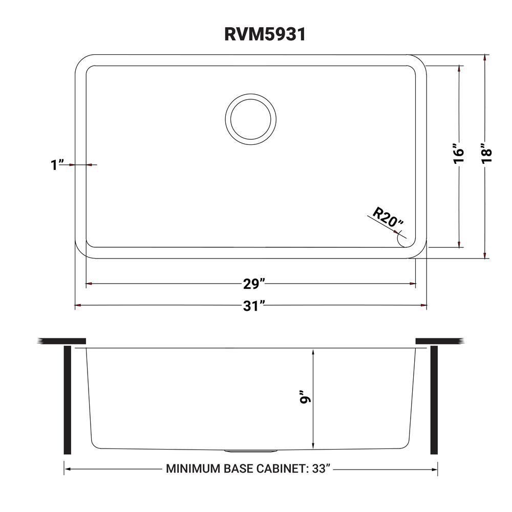Ruvati 31-inch Undermount Kitchen Sink 16 Gauge Stainless Steel Single Bowl. Picture 9