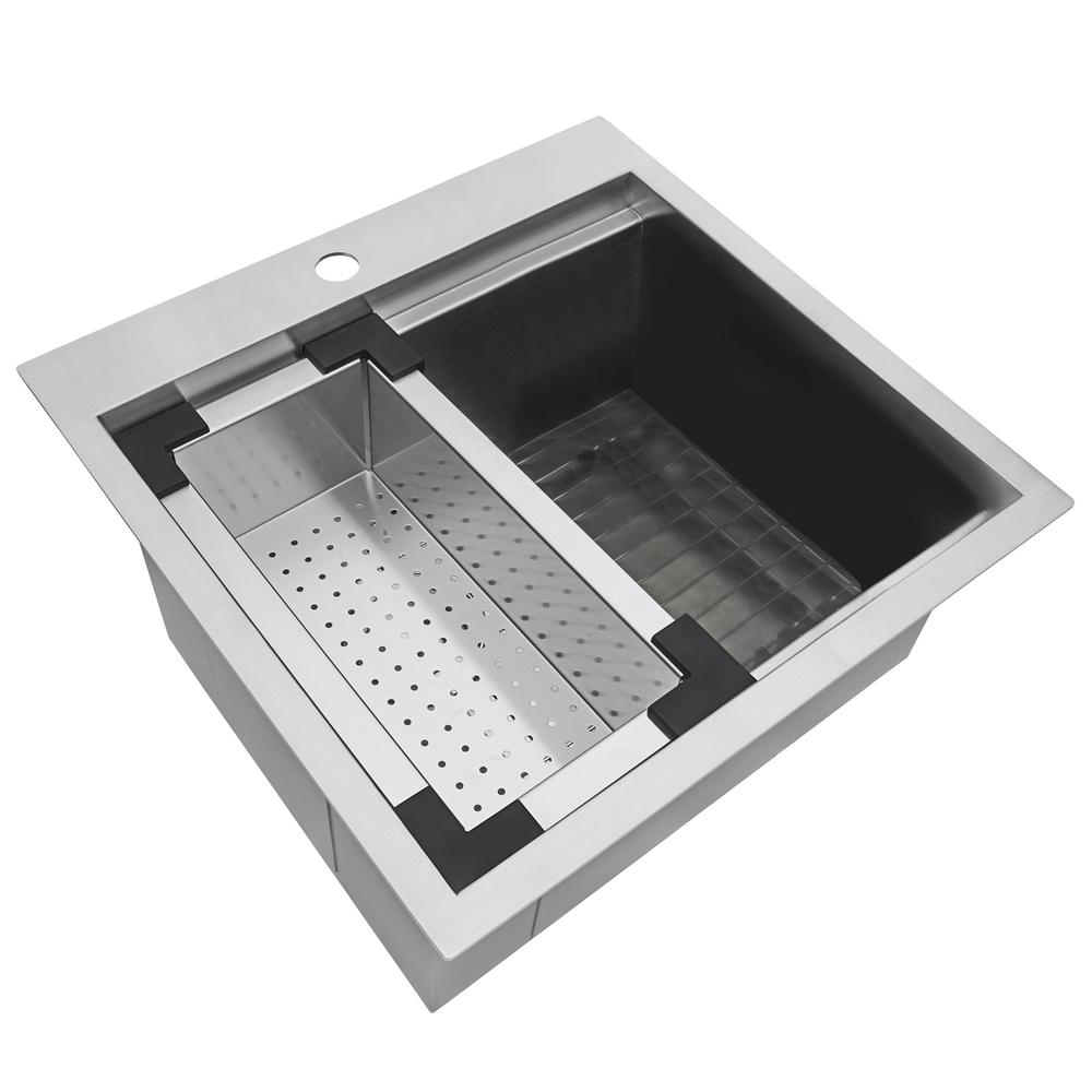 Ruvati 21 x 20 inch Outdoor Workstation Sink T-316 Marine Grade Topmount BBQ. Picture 1