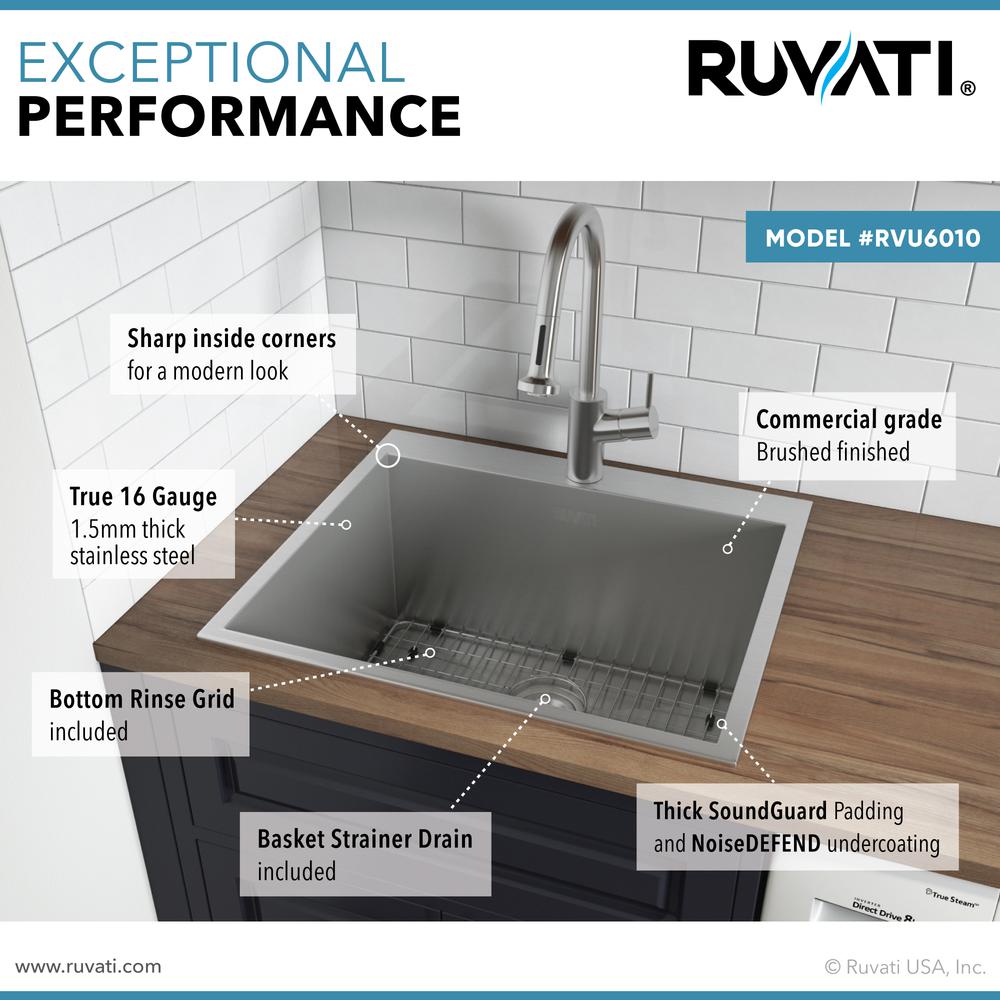 Ruvati Topmount Laundry Utility Sink 25" x 22" x 12" Deep 16 Gauge. Picture 6