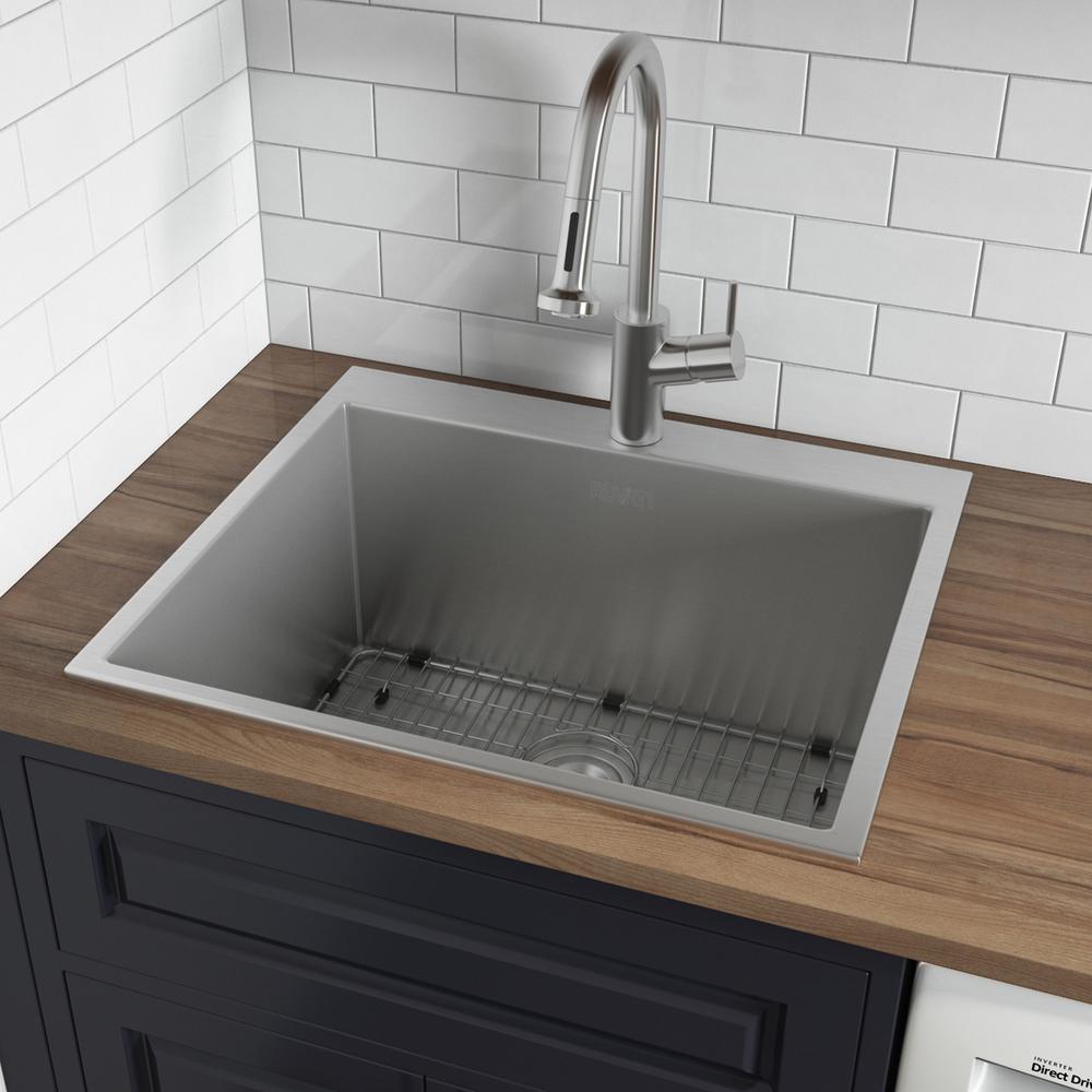 Ruvati Topmount Laundry Utility Sink 25 x 22 x 12 inch Tight Radius Deep 16 Gauge Stainless Steel - RVU6015. Picture 7