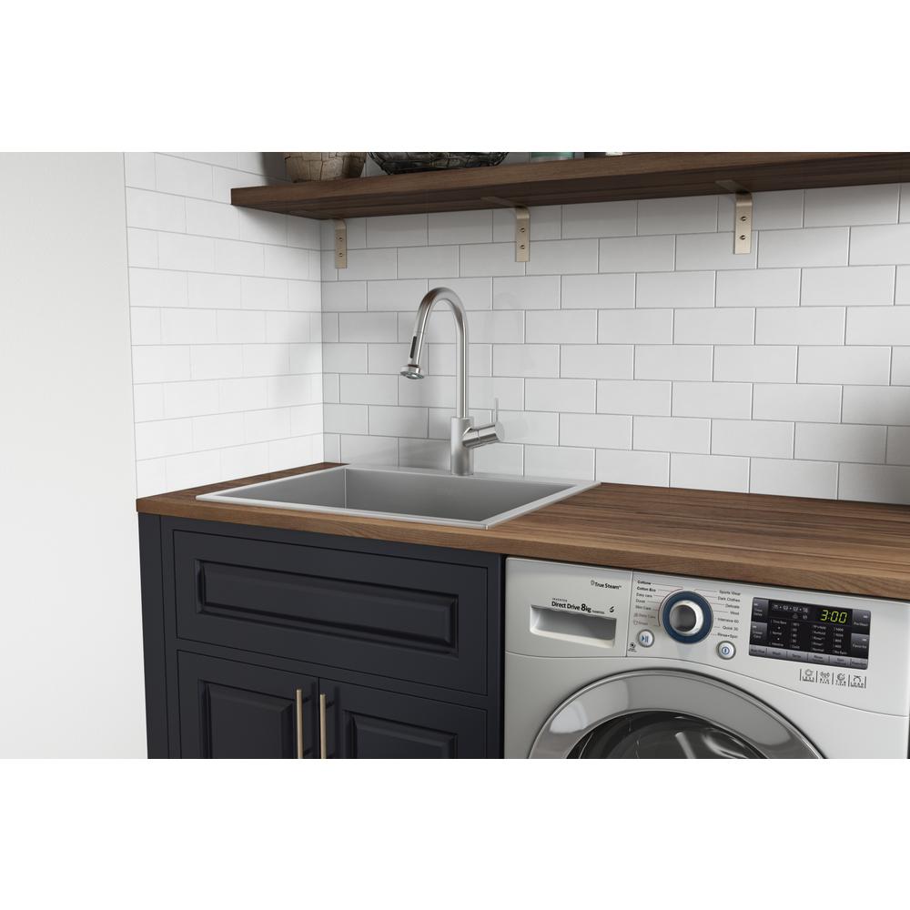 Ruvati Topmount Laundry Utility Sink 25 x 22 x 12 inch Tight Radius Deep 16 Gauge Stainless Steel - RVU6015. Picture 8