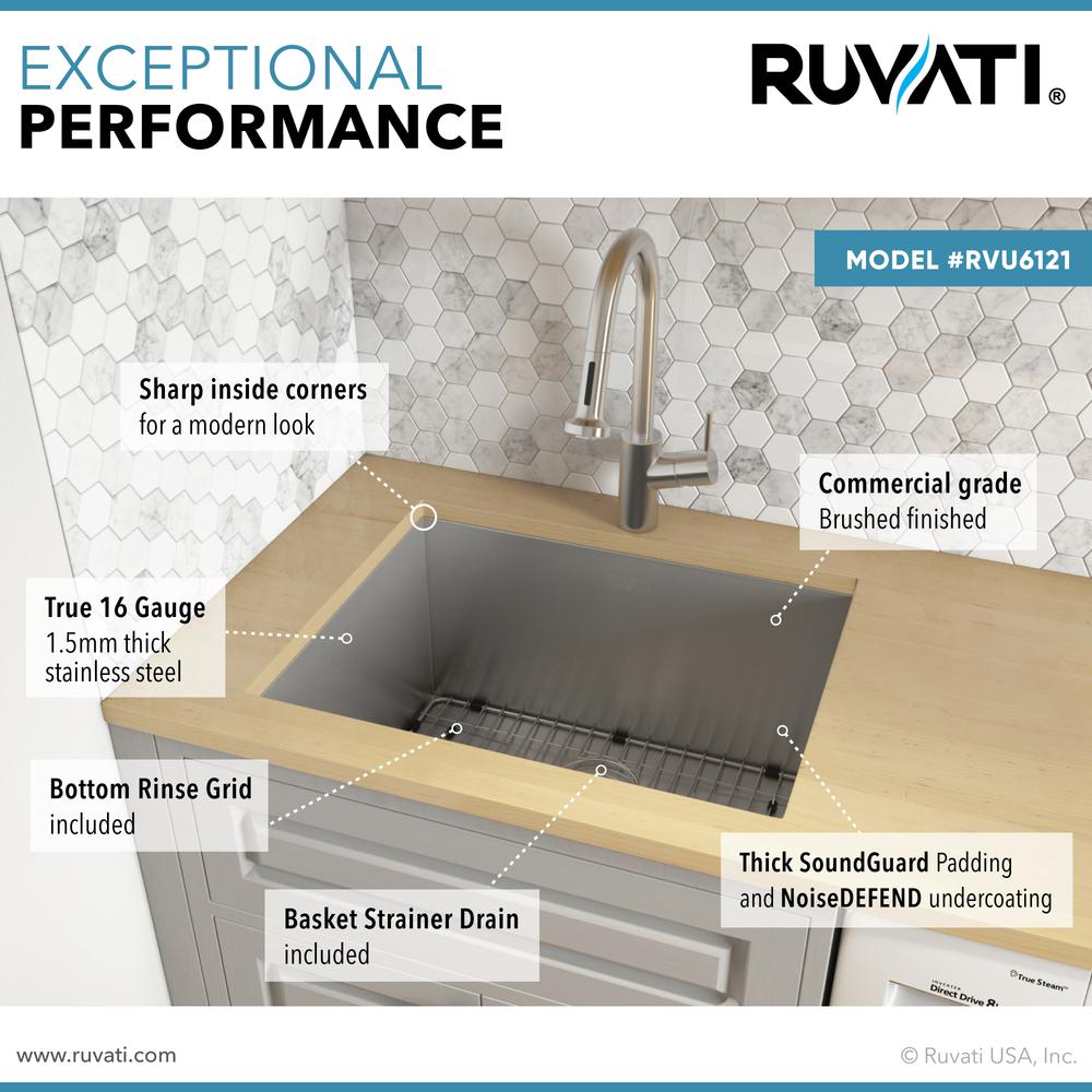 Ruvati 21" x 18" x 12" Deep Laundry Utility Sink Undermount 16 Gauge. Picture 6