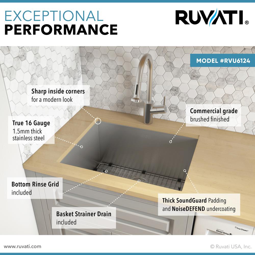 Ruvati 24" x 18" x 13" Deep Laundry Utility Sink Undermount 16 Gauge. Picture 6