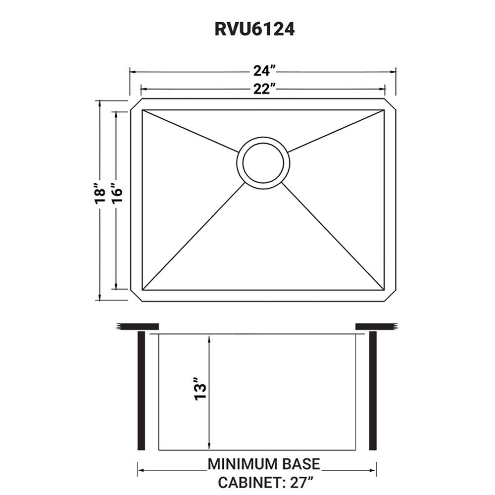 Ruvati 24" x 18" x 13" Deep Laundry Utility Sink Undermount 16 Gauge. Picture 11