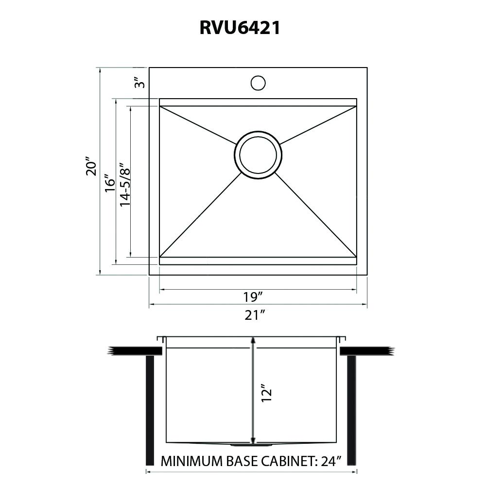 Ruvati 21 x 20 x 12 in Topmount Laundry Utility Workstation Sink 16 Gauge. Picture 12