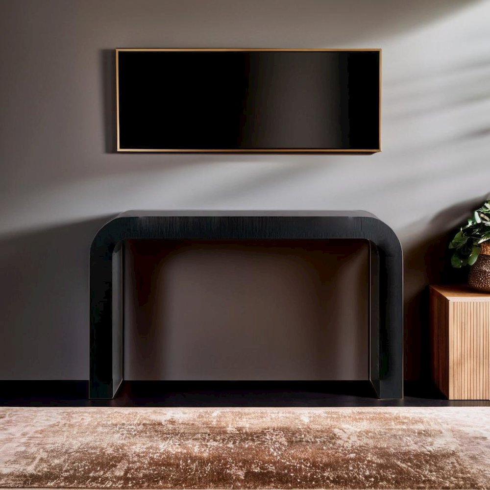 Sleek Curved Black Console Table for Contemporary Entryways and Living Spaces. Picture 5