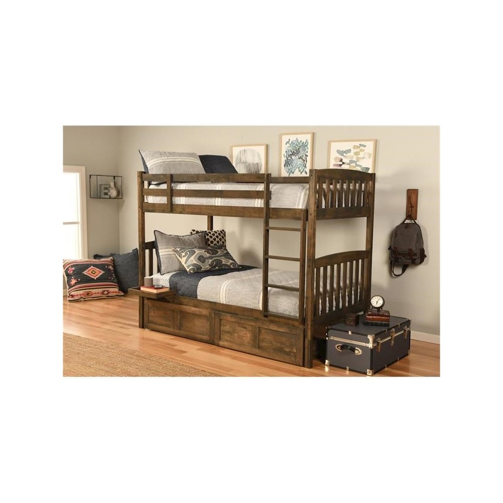 Claire Twin Wood Bunk Bed with Storage/Tray in Brown-Mattresses Not Included. Picture 7