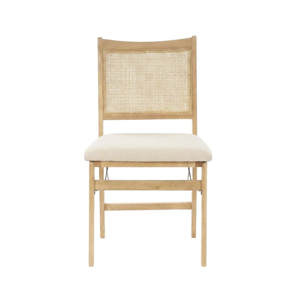 Beige Rattan Cane Folding Dining Side Chair with Polyester Fabric Seat. Picture 4