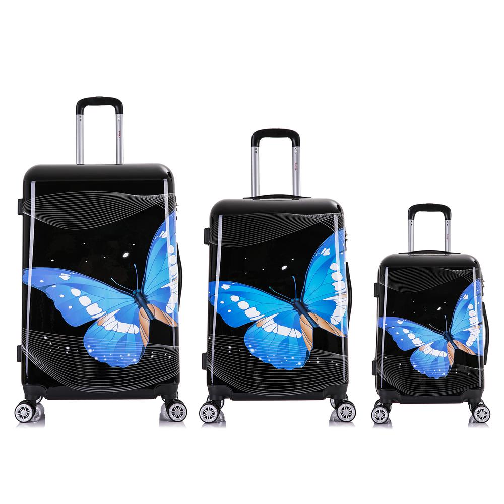 InUSA Prints Lightweight Hardside Spinner 3 Piece Set 20'',24'',28'' Black Butterfly. Picture 2