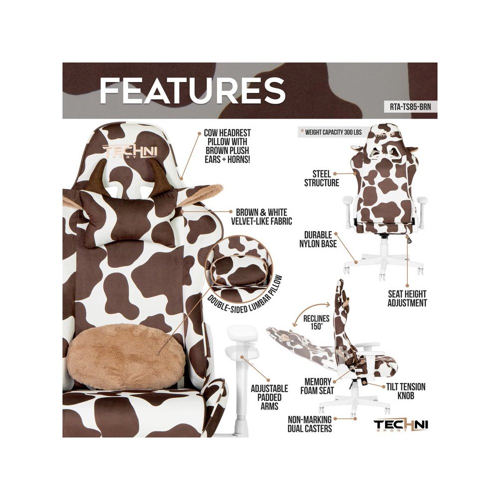 TS85 Brown COW Series Gaming Chair. Picture 5
