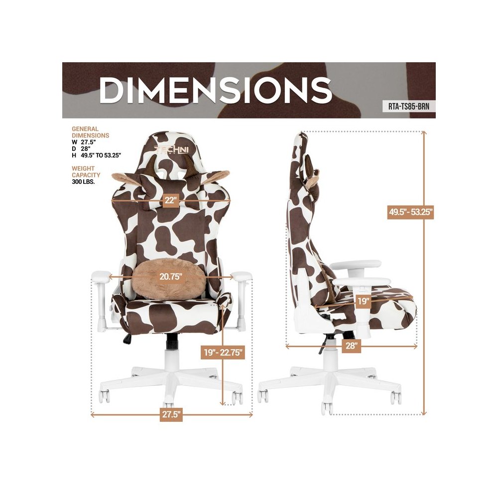 TS85 Brown COW Series Gaming Chair. Picture 6