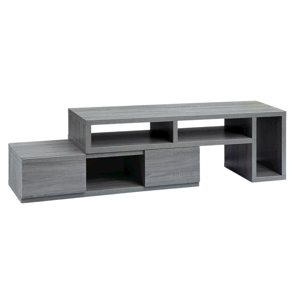 Adjustable TV Stand Console in Black with Sturdy Metal Frame, Cable Management. Picture 1