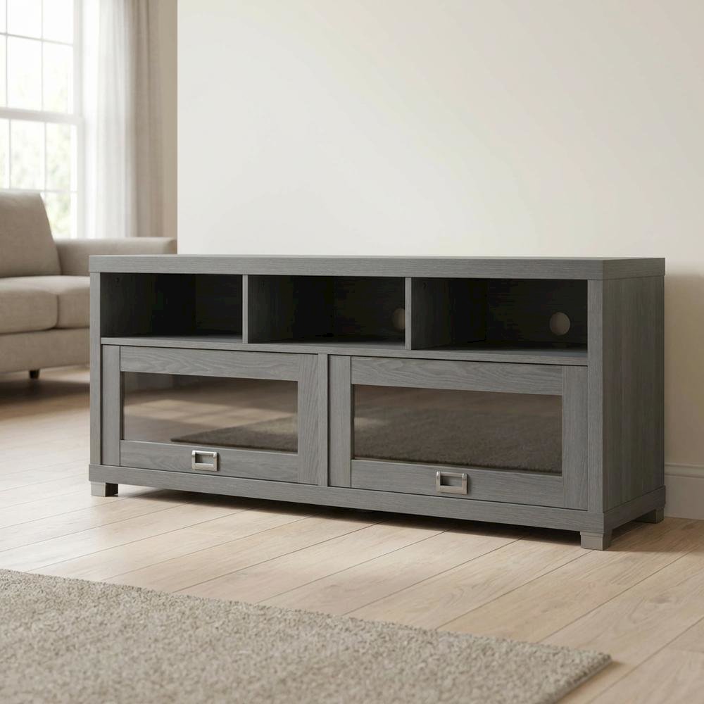 Grey TV Stand for up to 60-inch Screens with Sturdy Construction, Modern Design. Picture 6