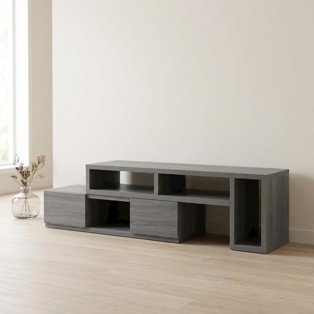 Adjustable TV Stand Console in Black with Sturdy Metal Frame, Cable Management. Picture 8