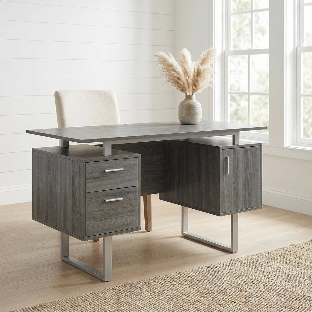 Modern Office Desk With Storage In Neutral Finish For Workspace Organization. Picture 2