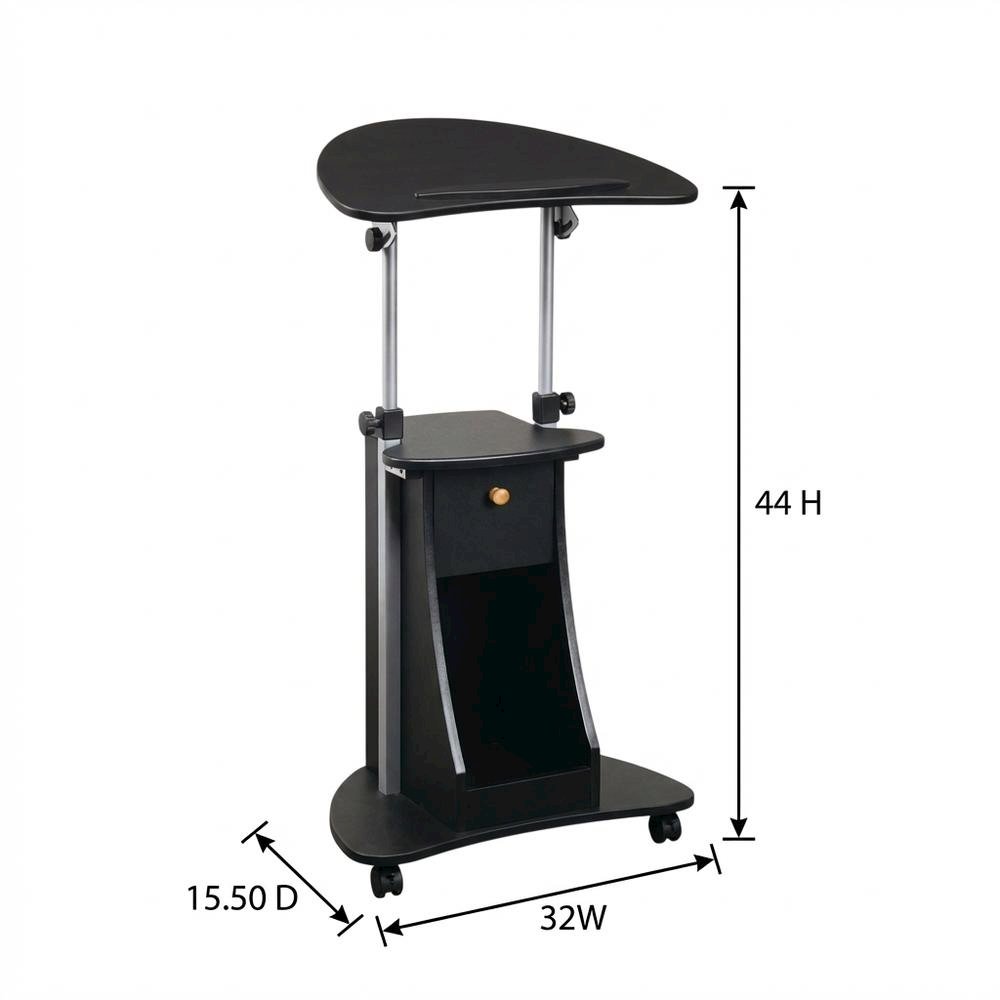 Black Rolling Adjustable Laptop Cart with Storage and Keyboard Shelf. Picture 6