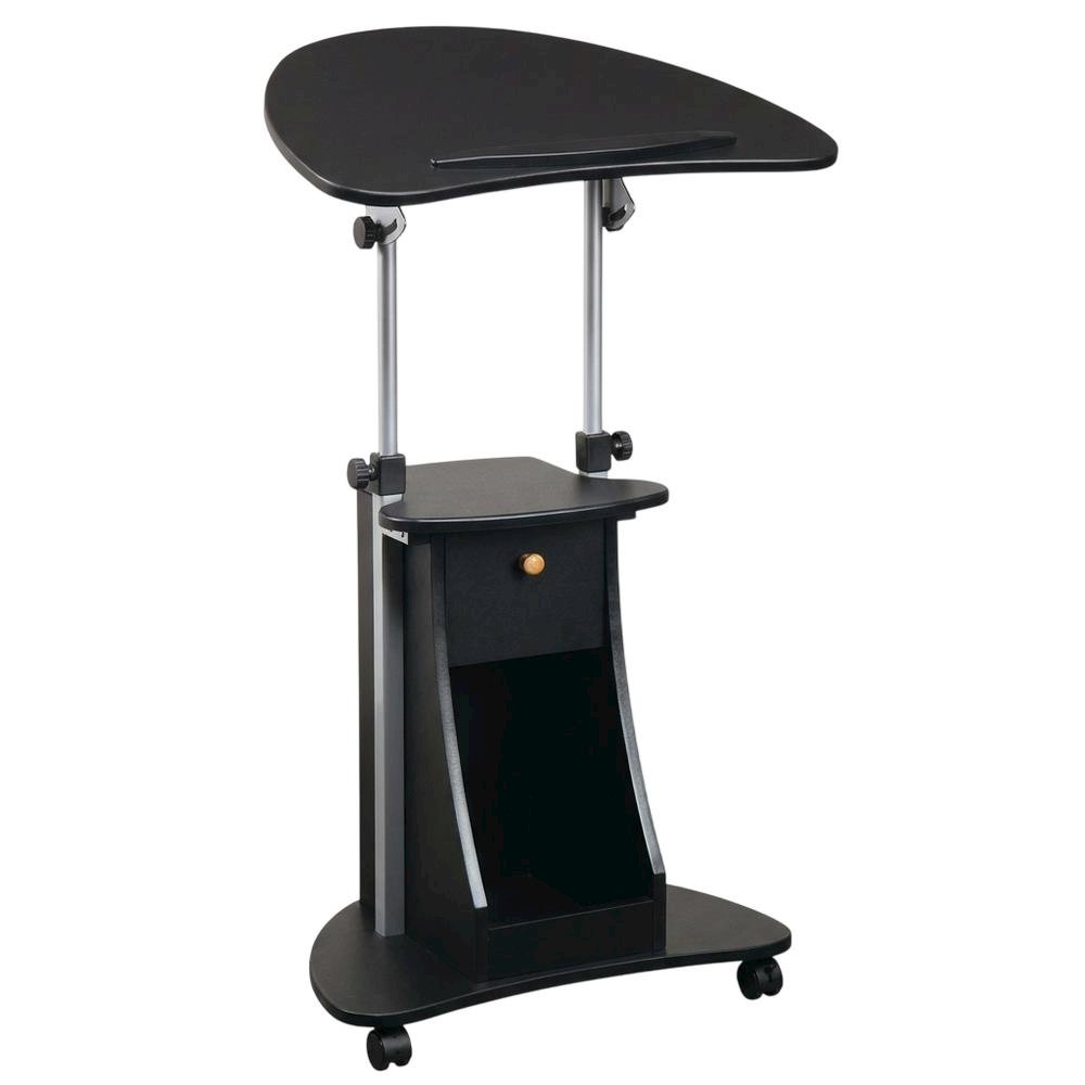 Black Rolling Adjustable Laptop Cart with Storage and Keyboard Shelf. Picture 1