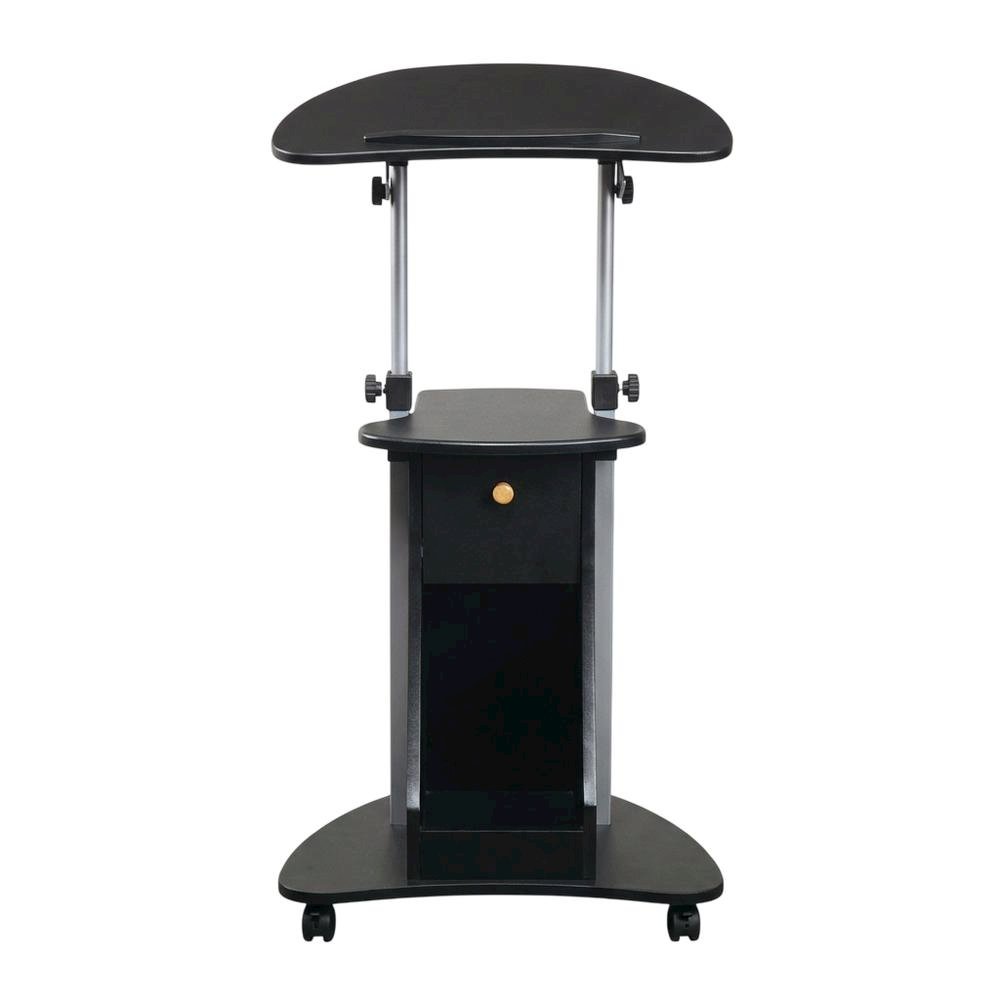Black Rolling Adjustable Laptop Cart with Storage and Keyboard Shelf. Picture 3