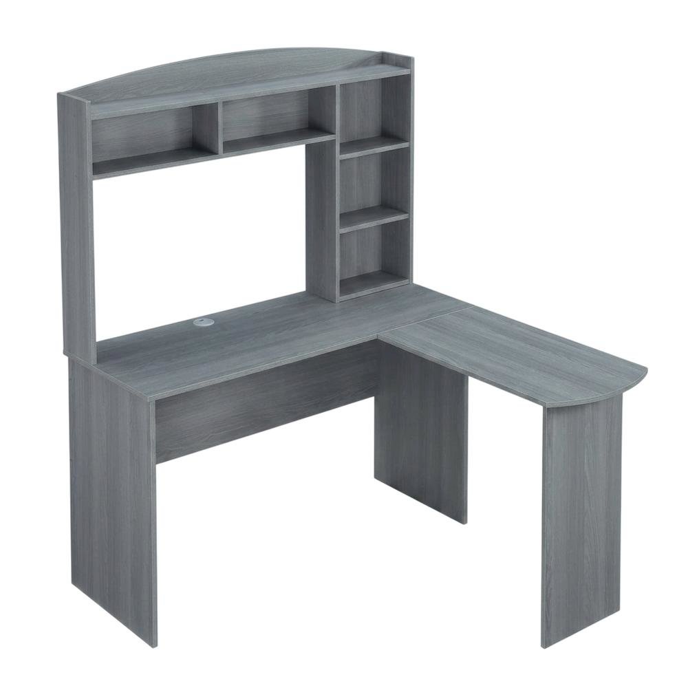 Wood Finish Desk with Hutch in Elegant Brown and Spacious Storage. Picture 1