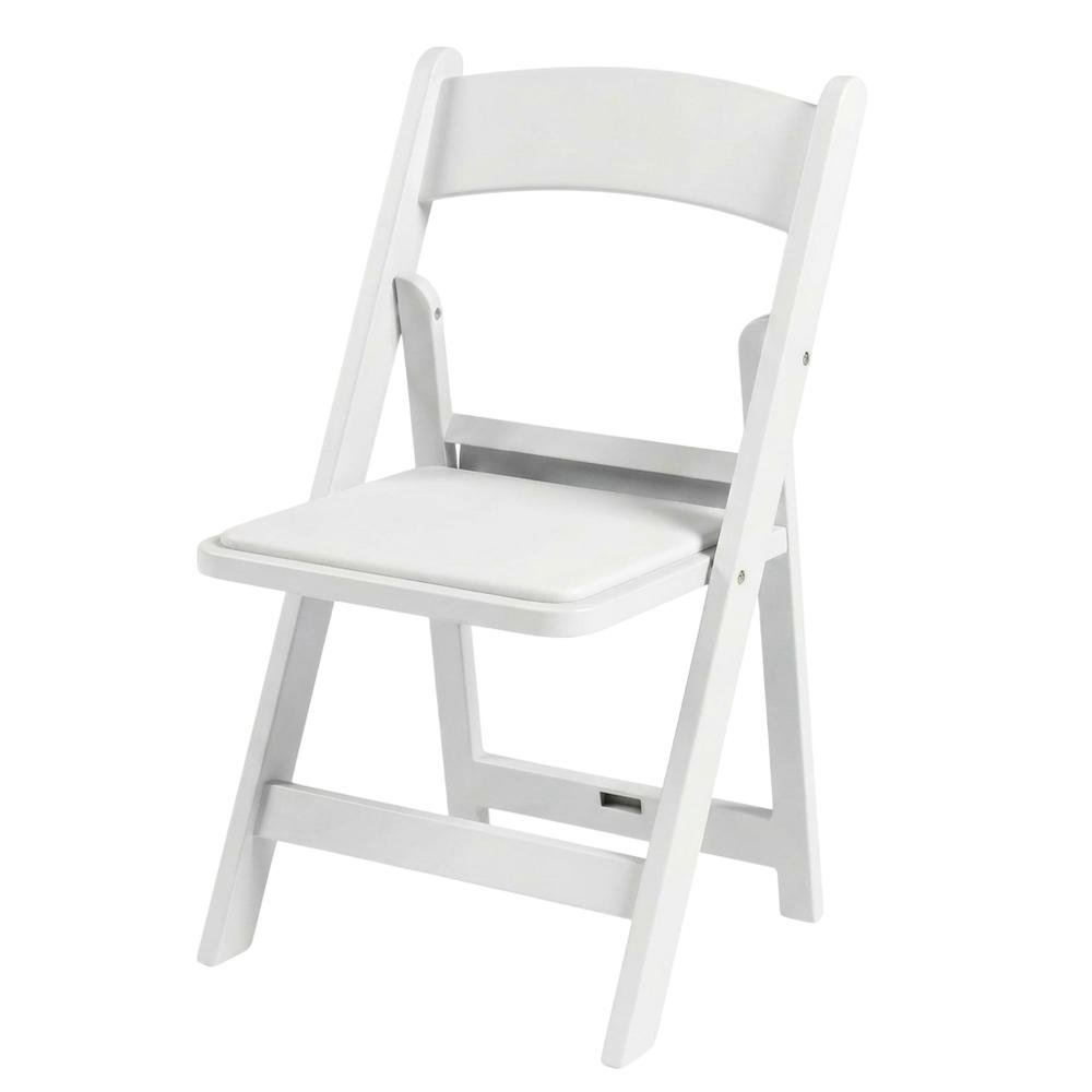 White Resin Folding Chairs Set of 4, Padded Seat, Stackable Indoor Outdoor. Picture 1