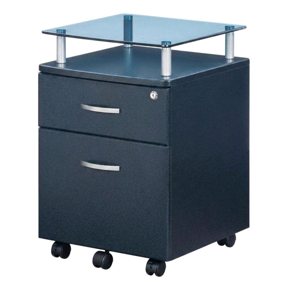 Graphite Rolling File Cabinet with Glass Top for Office Storage. Picture 3