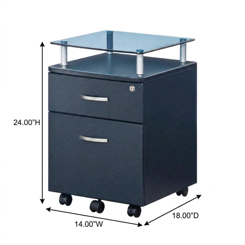 Graphite Rolling File Cabinet with Glass Top for Office Storage. Picture 6