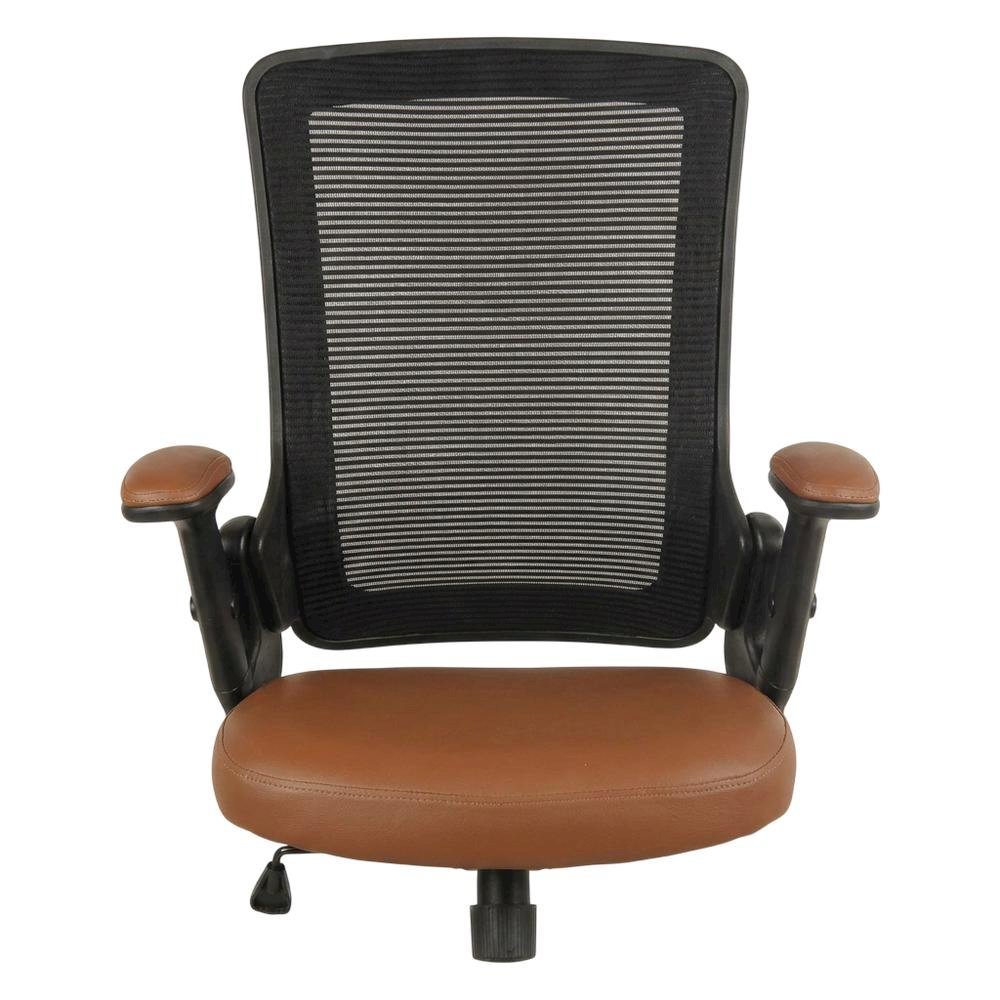 Brown Mesh Mid-Back Office Chair with Height-Adjustable Arms. Picture 5