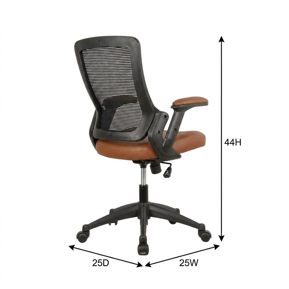 Brown Mesh Mid-Back Office Chair with Height-Adjustable Arms. Picture 4