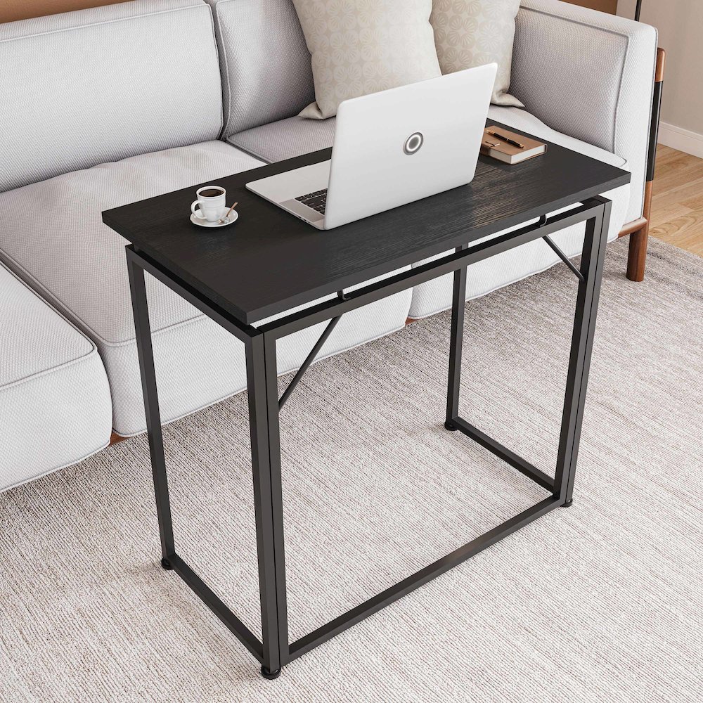 31.5” Folding Desk for Small Spaces, No Assembly Required, Black. Picture 13
