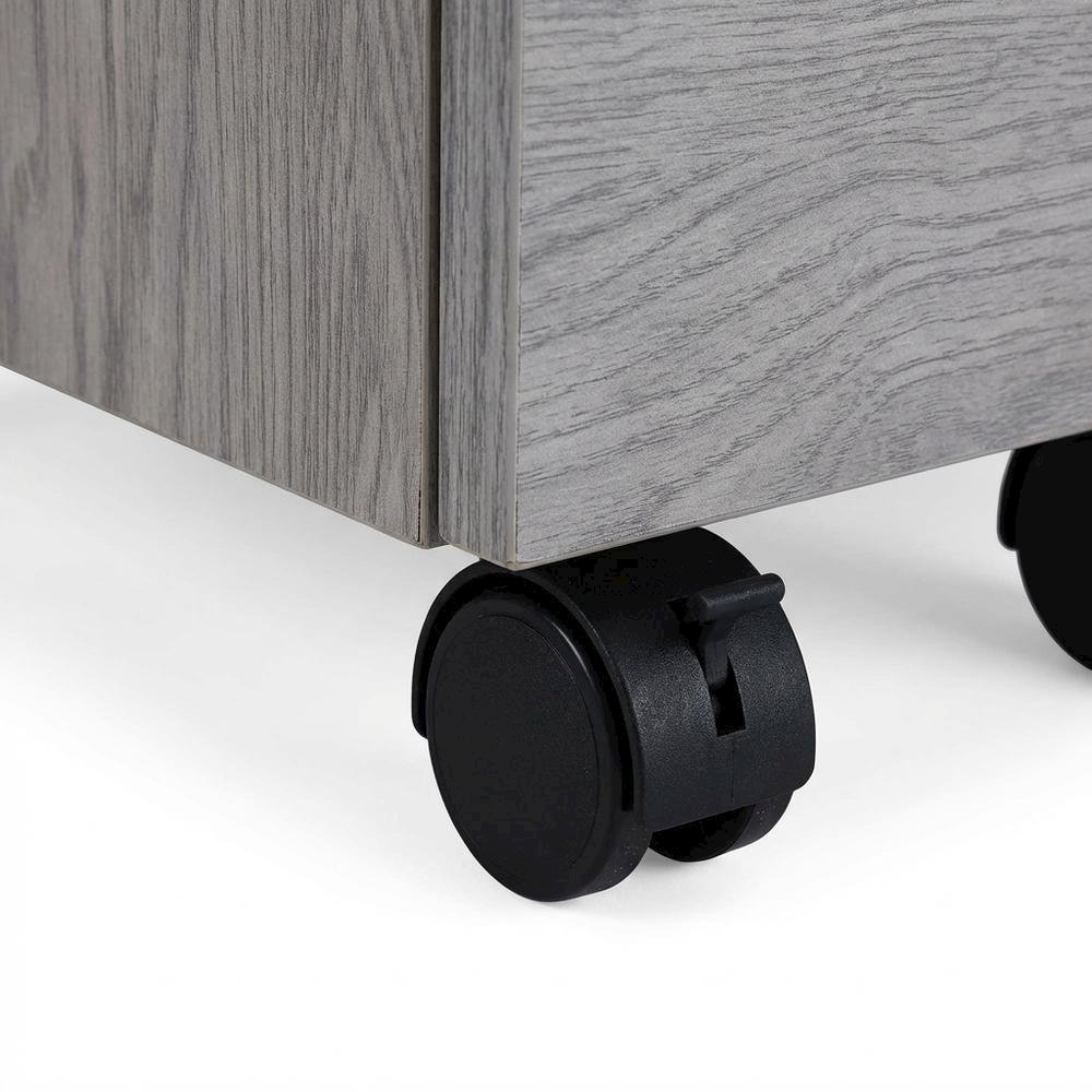 Grey Rolling File Cabinet with Glass Top and Smooth Mobility for Home or Office. Picture 5