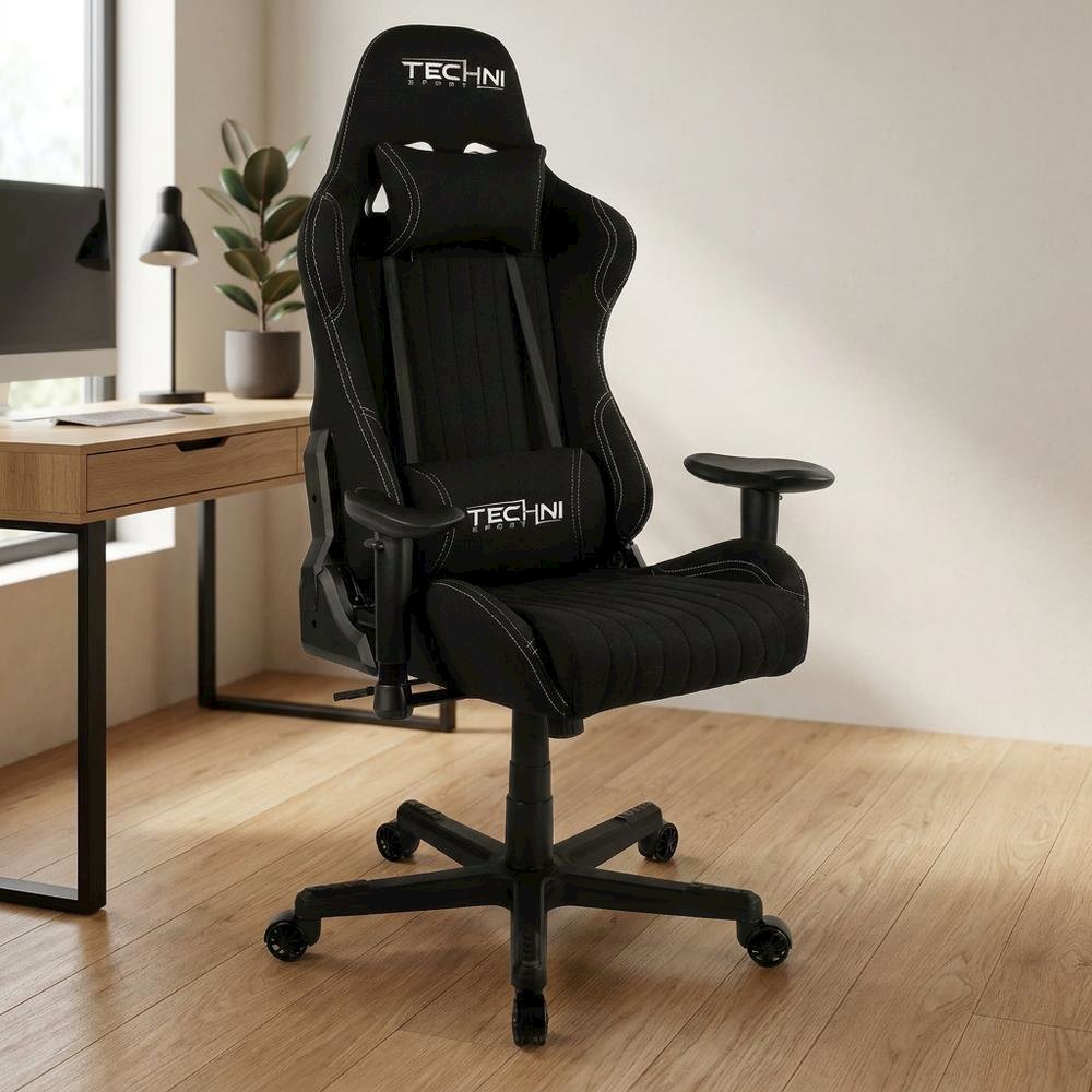 Black Fabric Ergonomic High Back Racing Gaming Chair. Picture 2