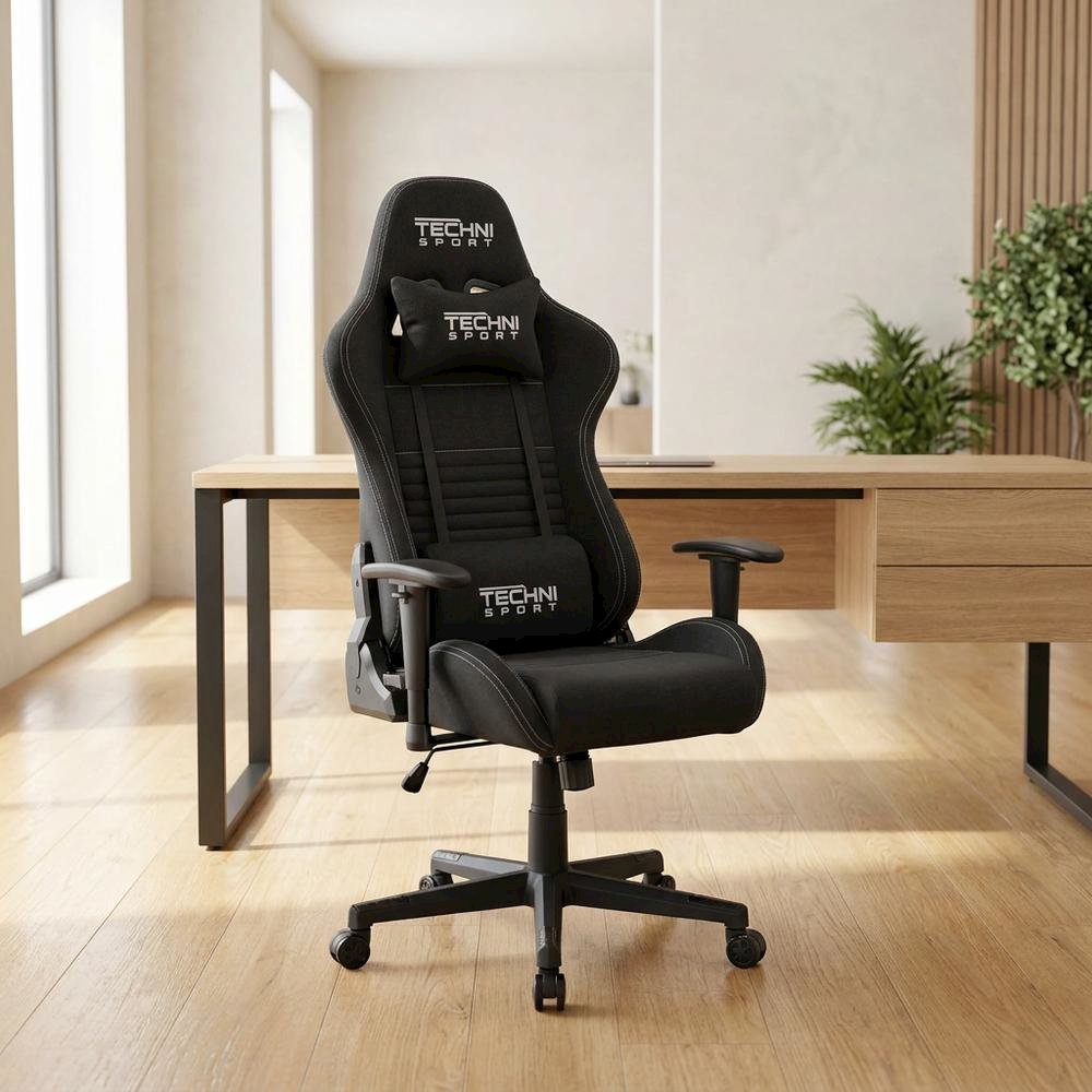 Black Fabric Ergonomic High Back Racing Gaming Chair. Picture 4