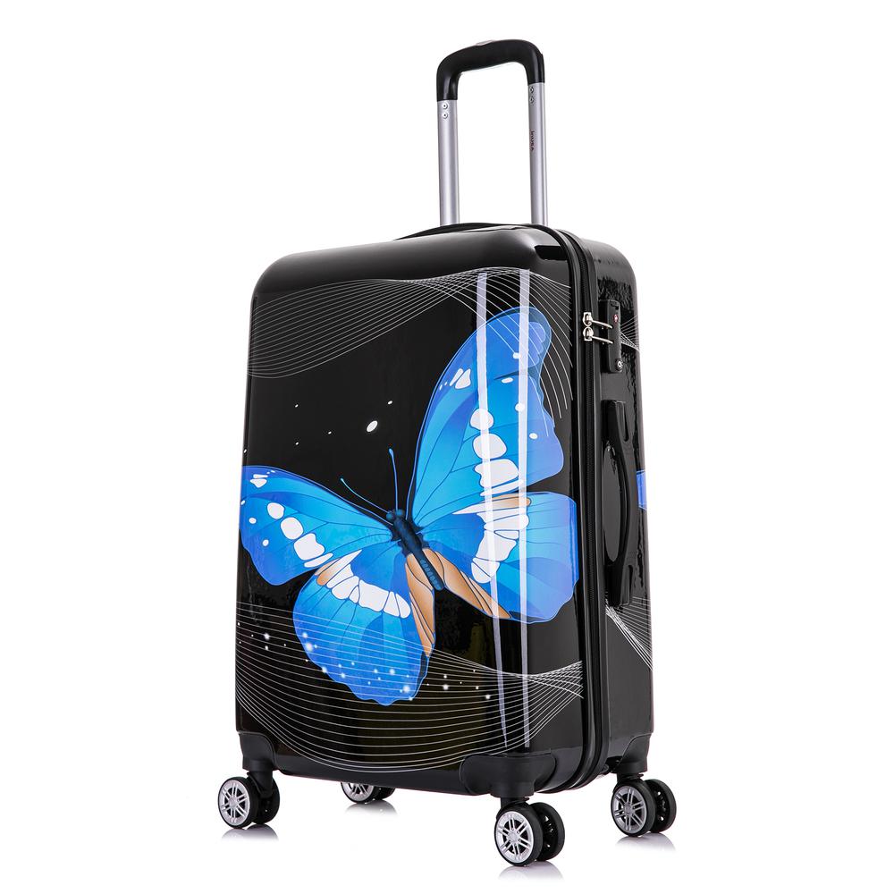 InUSA Prints Lightweight Hardside Spinner 24 inch Black Butterfly. Picture 2