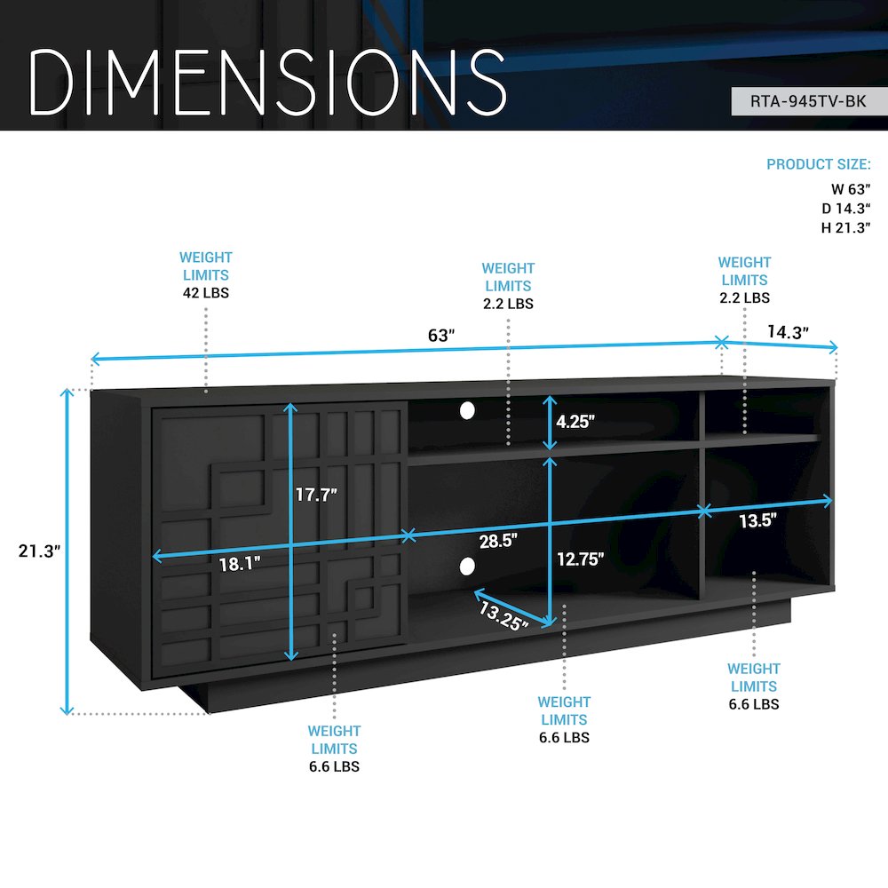 Techni Mobili Contemporary TV Stand for TV’s Up to 70”, Black. Picture 10
